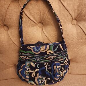 Vera Bradley Blue Green Floral Handbag and Matching Zippy Pouch Wallet Wristlet